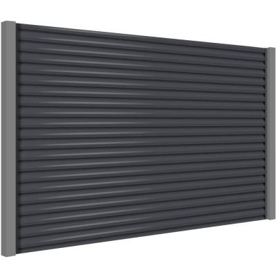Секция забора жалюзи из ламелей еврожалюзи RAL7024 Серый Графит / серая полиэфирная эмаль с металлическими столбами