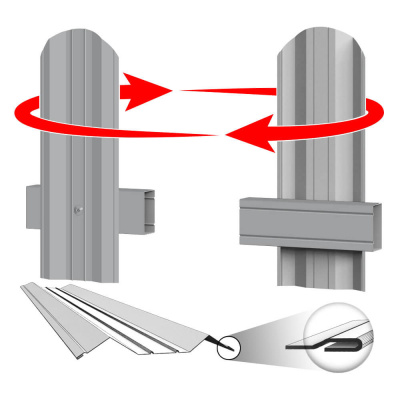 Штакетник металлический ЭКО М-образный 95мм RAL7004 Серый фото крепления